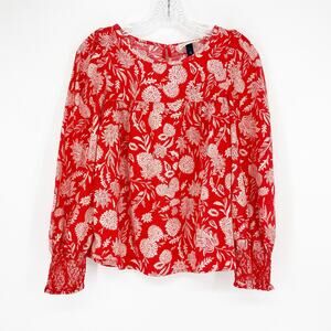 Universal Thread Long Sleeve Floral Red Top Size Small